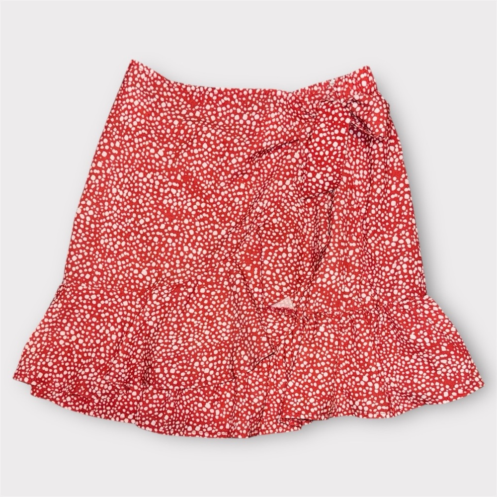 Red Dalmatian Polka Dot Print Ruffle Hem Knot Wrap Skirt size Medium (6) - Picture 6 of 6